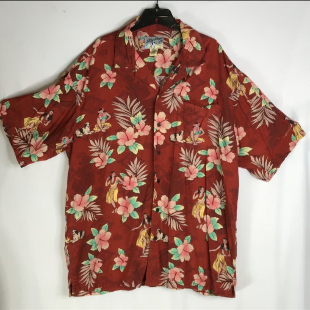 Big Dogs Hawaiian Button down Shirt Men’s Large Hula Girls